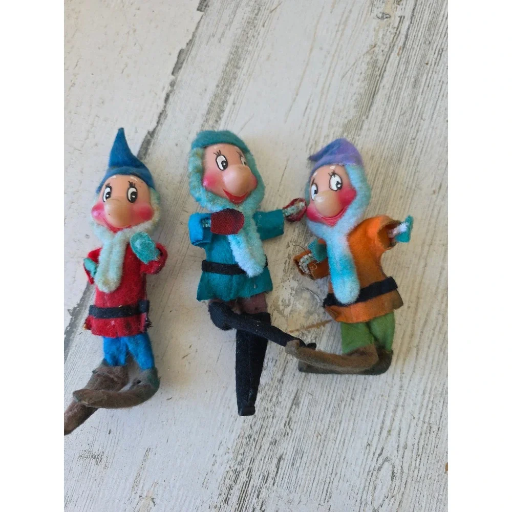 Vintage felt seven dwarfs jointed movable bendable Xmas tree